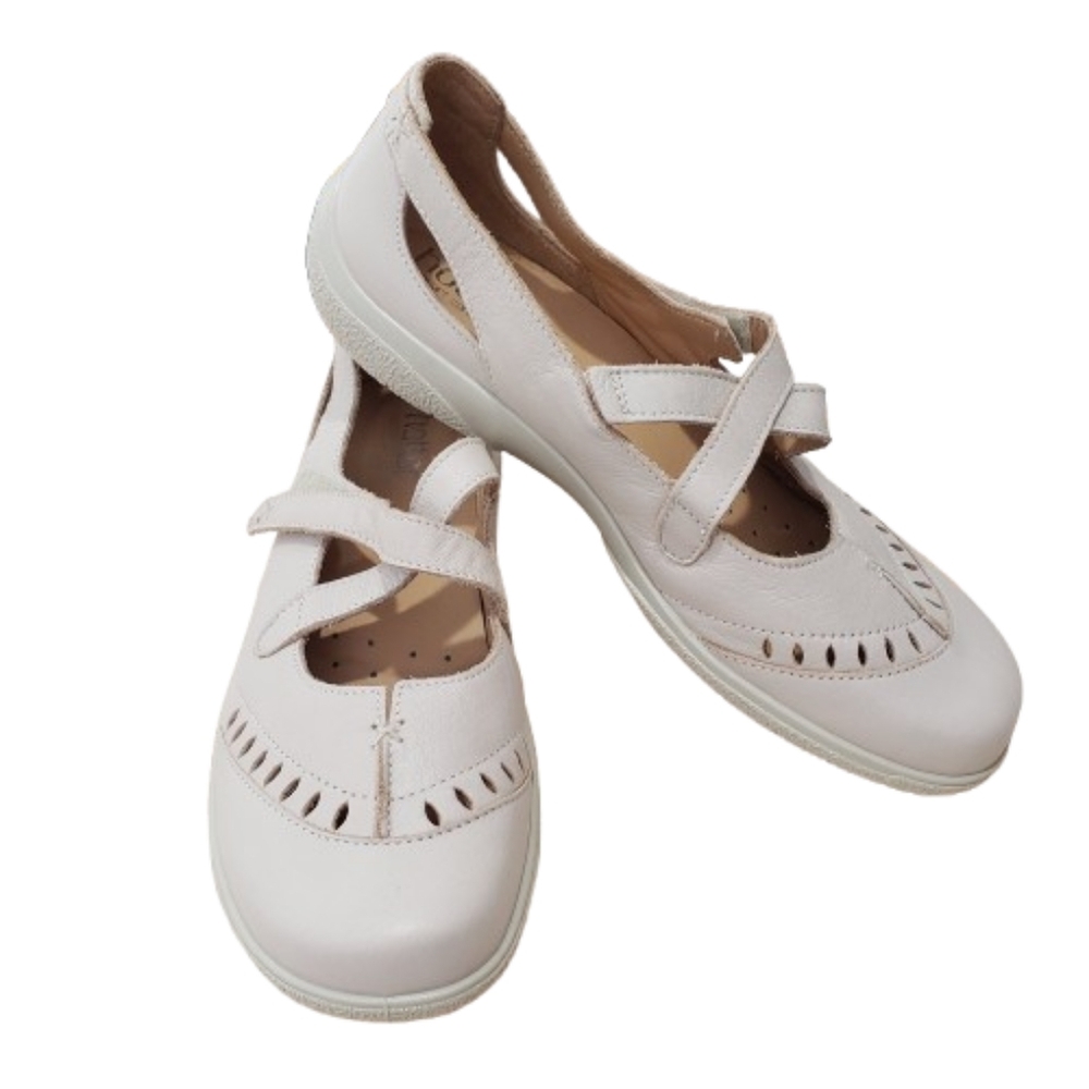 Hotter Comfort Concept Lulu Mary Jane Shoes Size 10 Cream Beige Casual Comfy - Picture 3 of 10